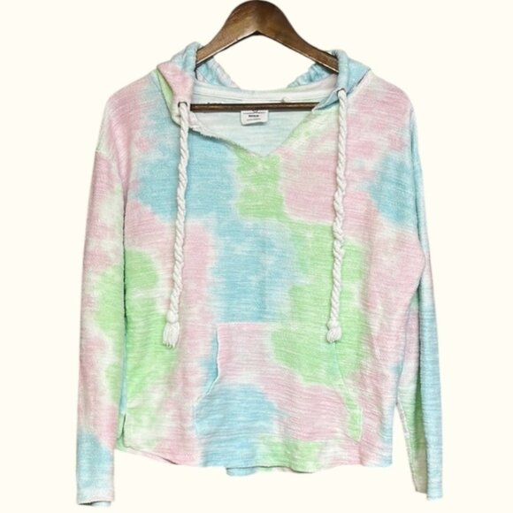 Pastel Tie-Dye  Dreamsicle Textured Hoodie Top Breezy Resort Wear Vibe - Picture 1 of 9